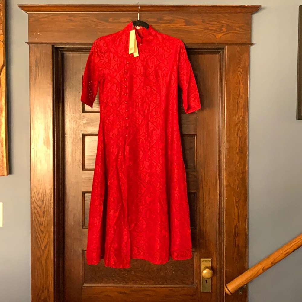 Red lace high neck dress